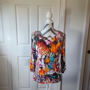 cable & gauge kit colorful cut-out 3/4 sleeves top